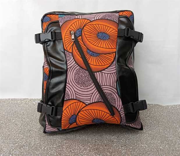 Moss 16 Inches, Ankara+Leather Backpack